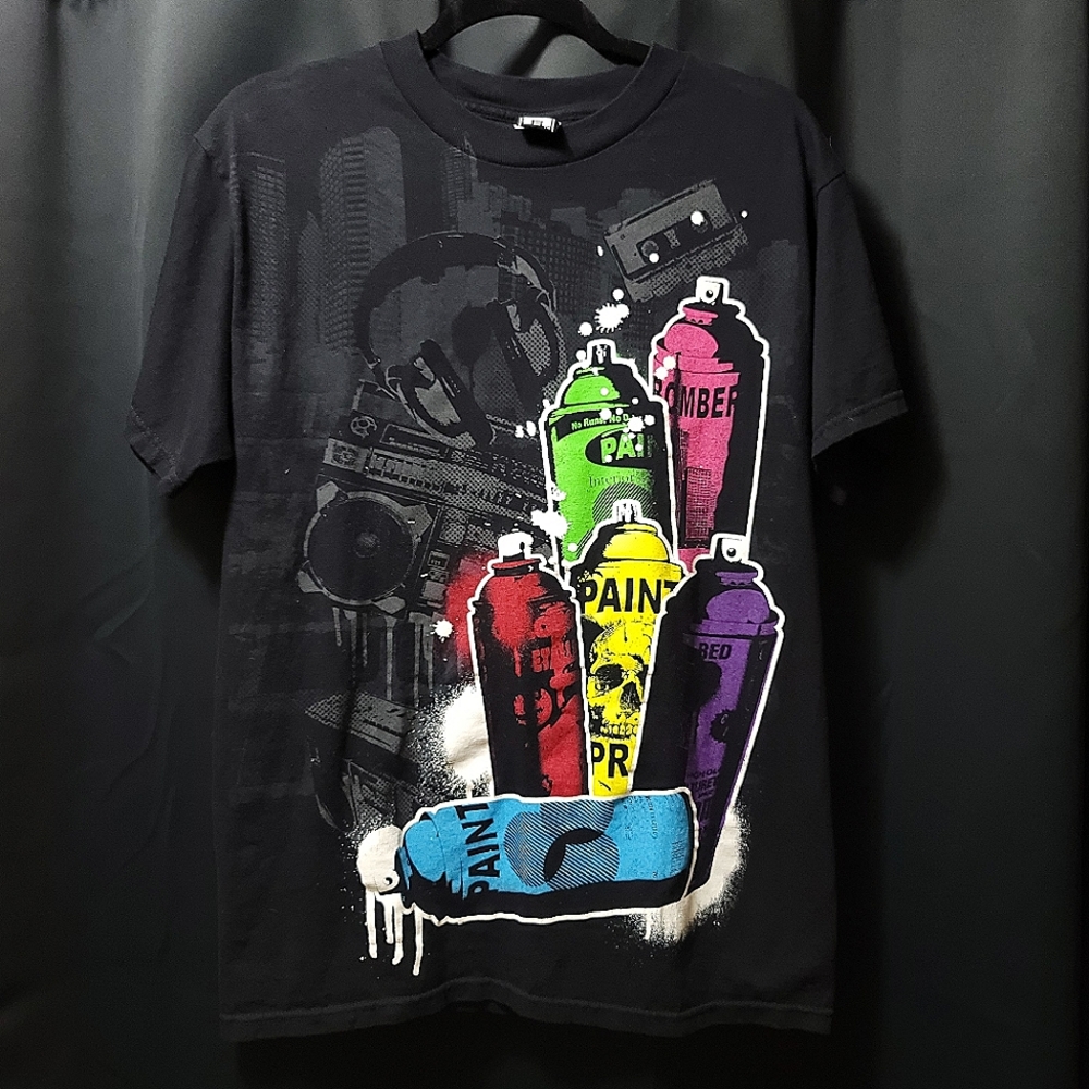 *Vintage* Late 1990's Theory Graffiti Art Spray Cans Shirt - Picture 1 of 6